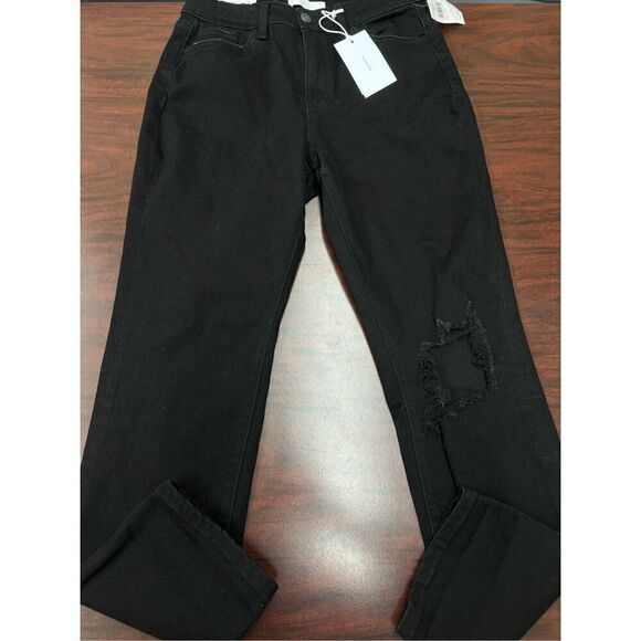 NWT Buckle Vervet Black Skeeter Stretch Boyfriend Distressed Black Jeans Size 27 - Picture 1 of 9